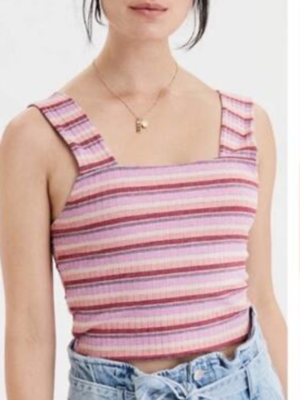 American Eagle Outfitters Multicolor Striped Crop Top Ribbed Tank SIZE SMALL